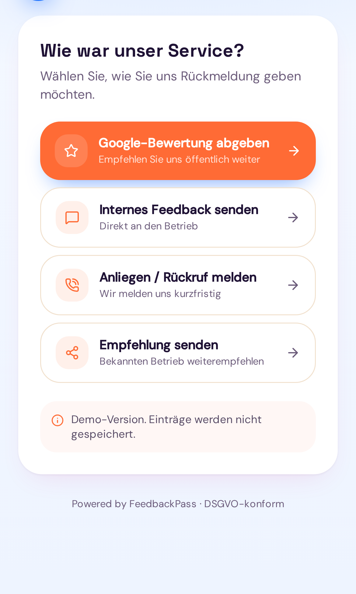 FeedbackPass Kundenseite – Wie war unser Service